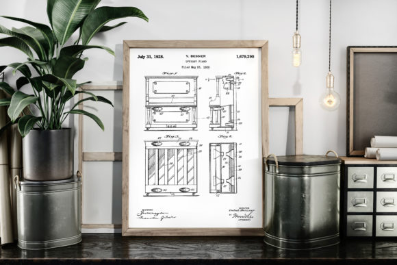 Download Upright Piano 1928 Vintage Patent Poster - 1928 Collection