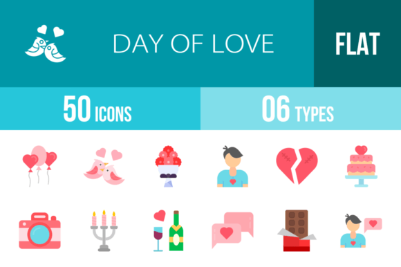 Download 50 Day of Love Flat Multicolor Icons - Day of love Collection