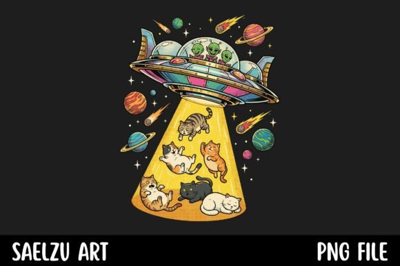 Download Cute Alien UFO Abducting Cats Space - Ufo Collection